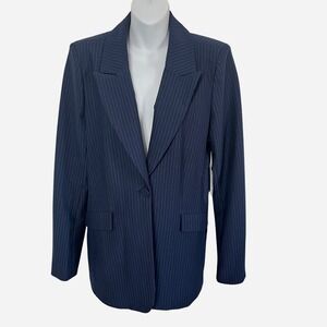 Good American Pinstripe Blazer Womens Medium Ink Blue GJK0159ST Zip Cuff